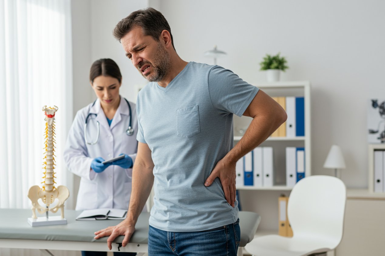 Мужчина держится за спину от боли